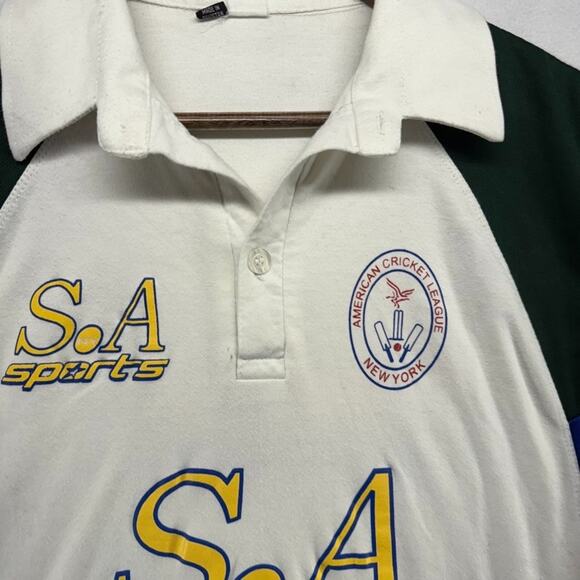 Vintage American Cricket League Shirt mens Large White New York Rugby Collar y2k - Picture 3 of 10